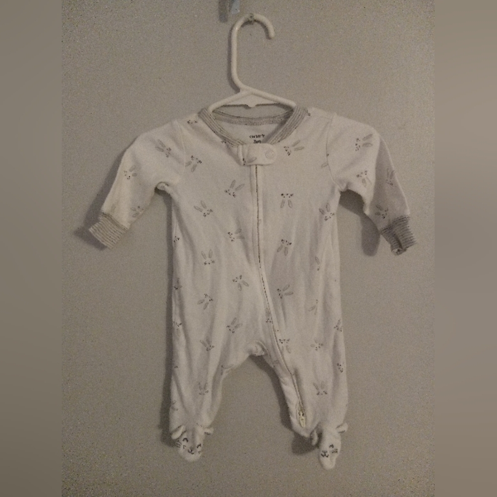 Carter's Cream and Gray Bunny Print Footie